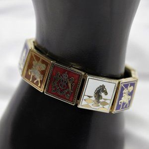 Vintage Gold tone link Bracelet w/crest and chess